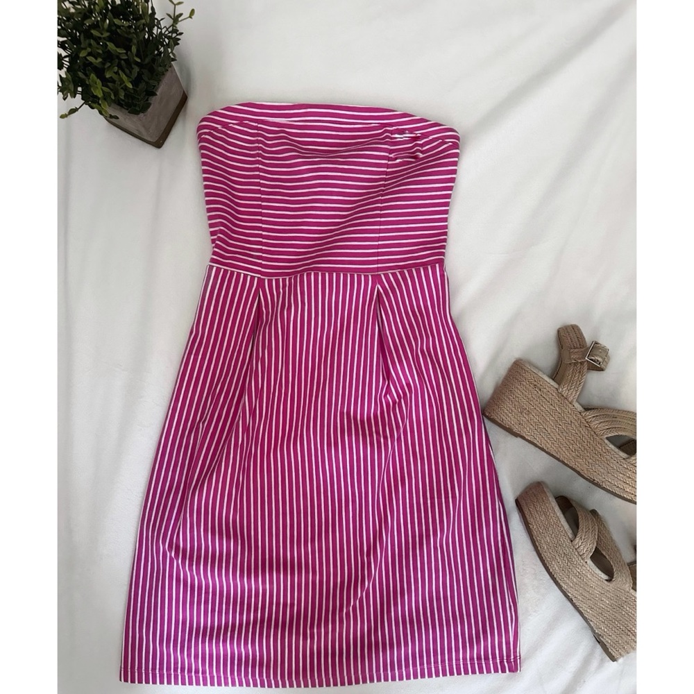 Women's strapless dress pink and white stripes